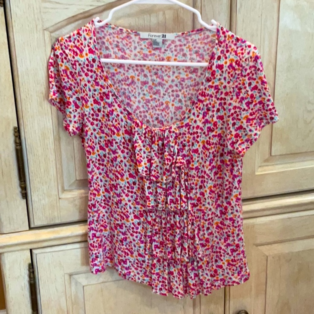Forever 21 floral tee shirt with ruffles, small.
